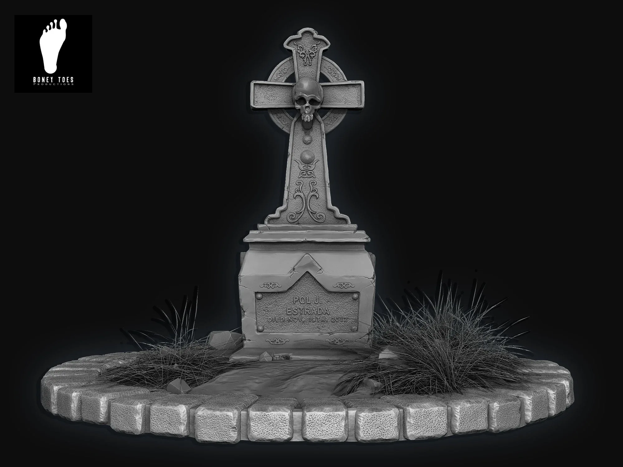 3D Skull Tombstone - High Poly