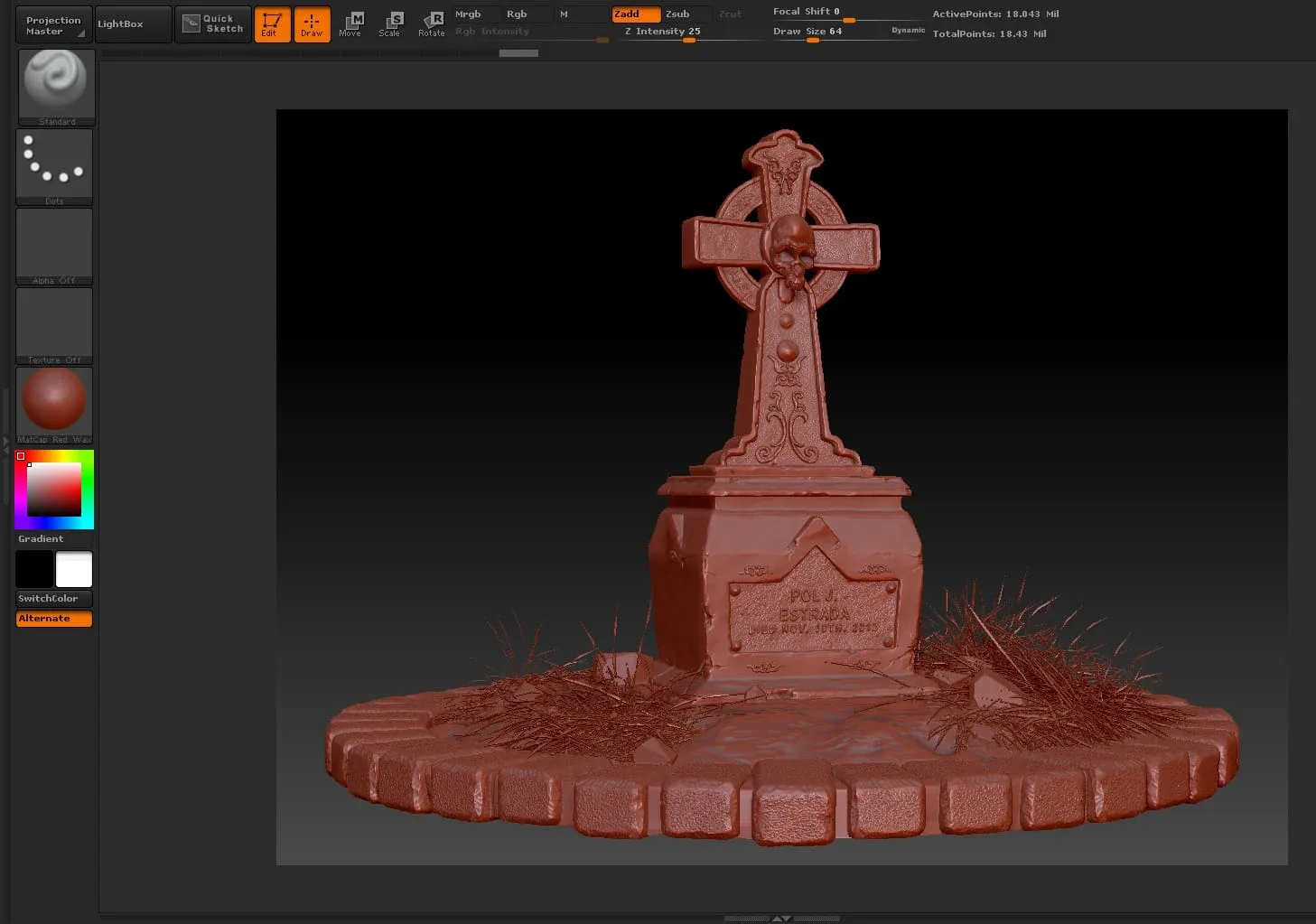 3D Skull Tombstone - High Poly