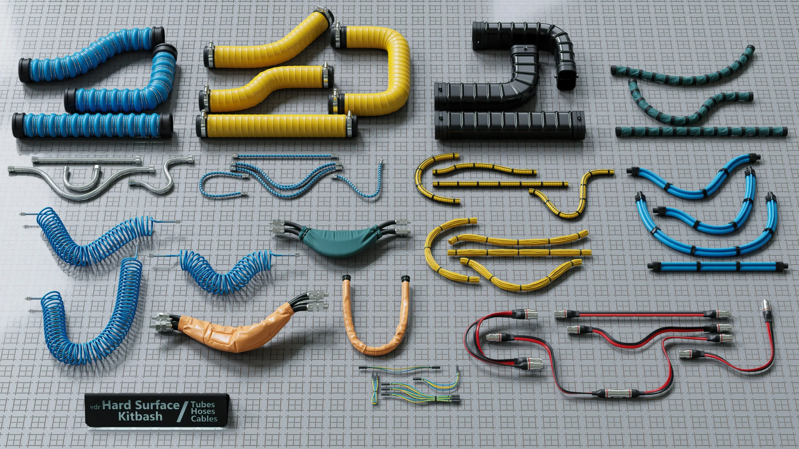 Hard Surface Kitbash Pack - Editable Tubes, Hoses, Cables