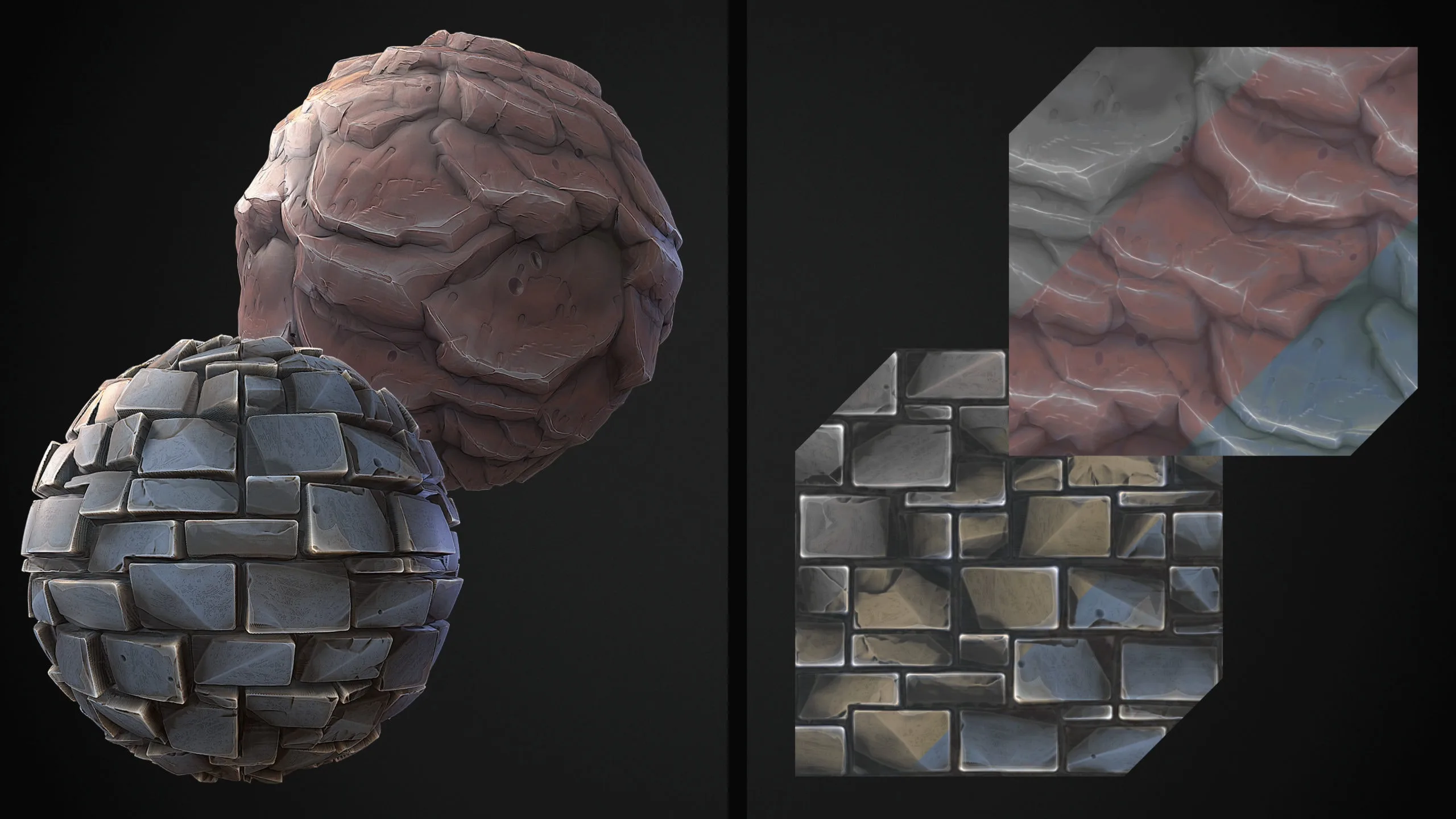 Stylized Material Pack - Rocks/cliff, Cobble, Bricks & Grass