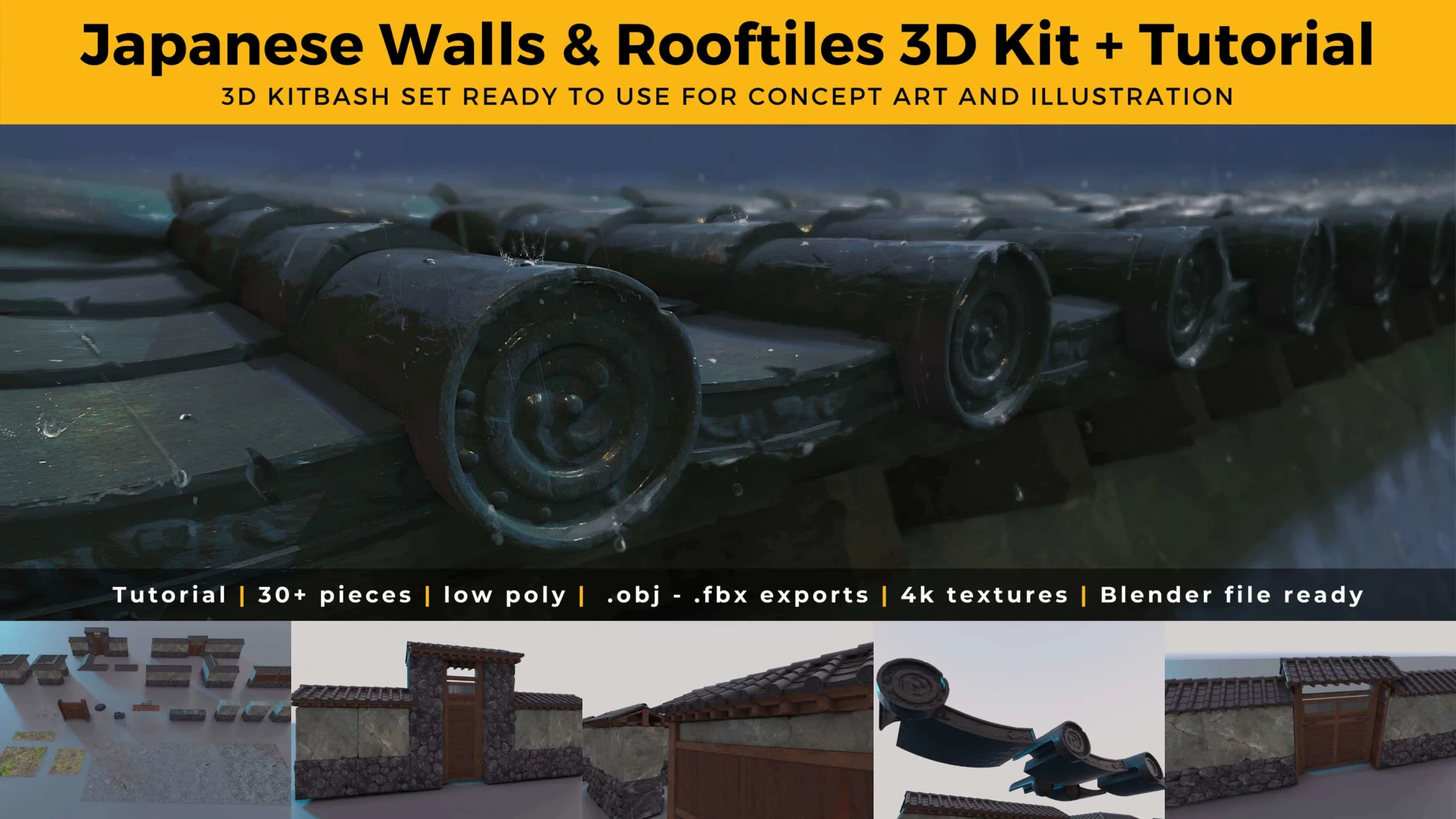 Japanese Walls & Rooftiles 3D Kit & Tutorial