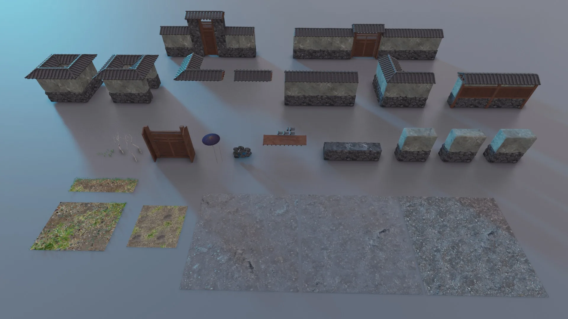 Japanese Walls & Rooftiles 3D Kit & Tutorial