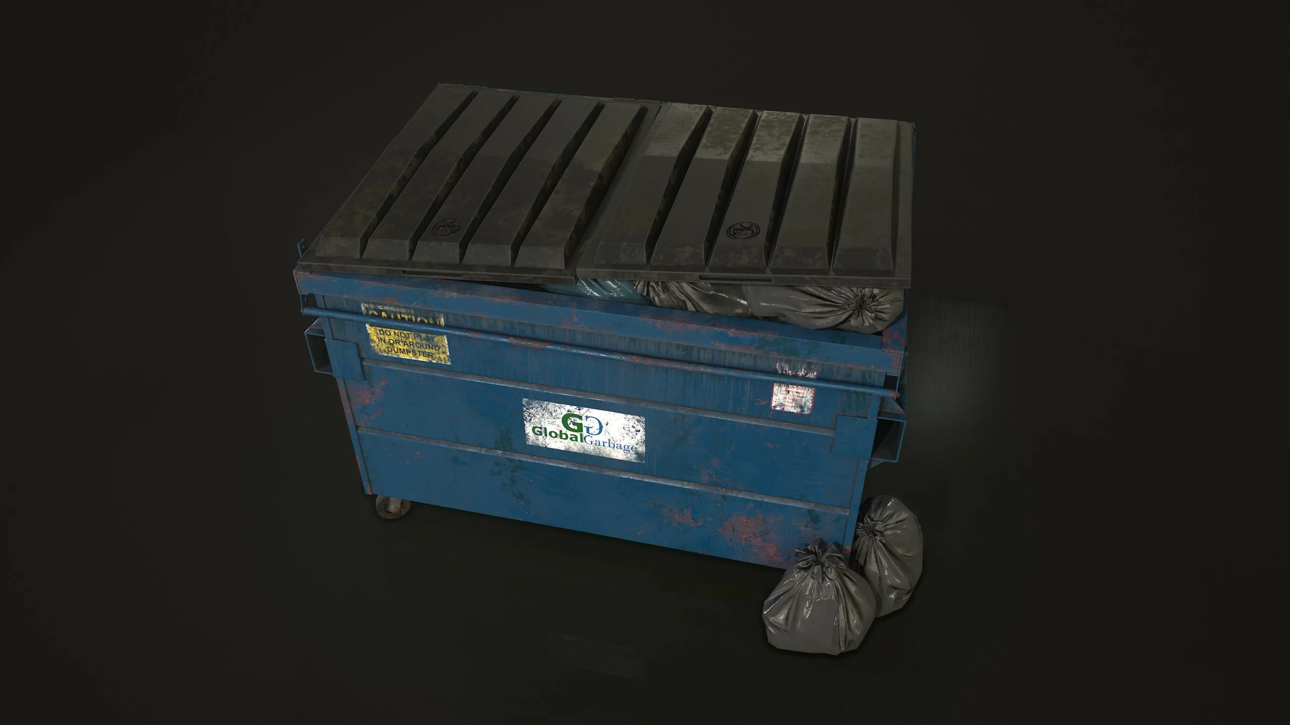 Dumpster with Garbage Bags - Low Poly