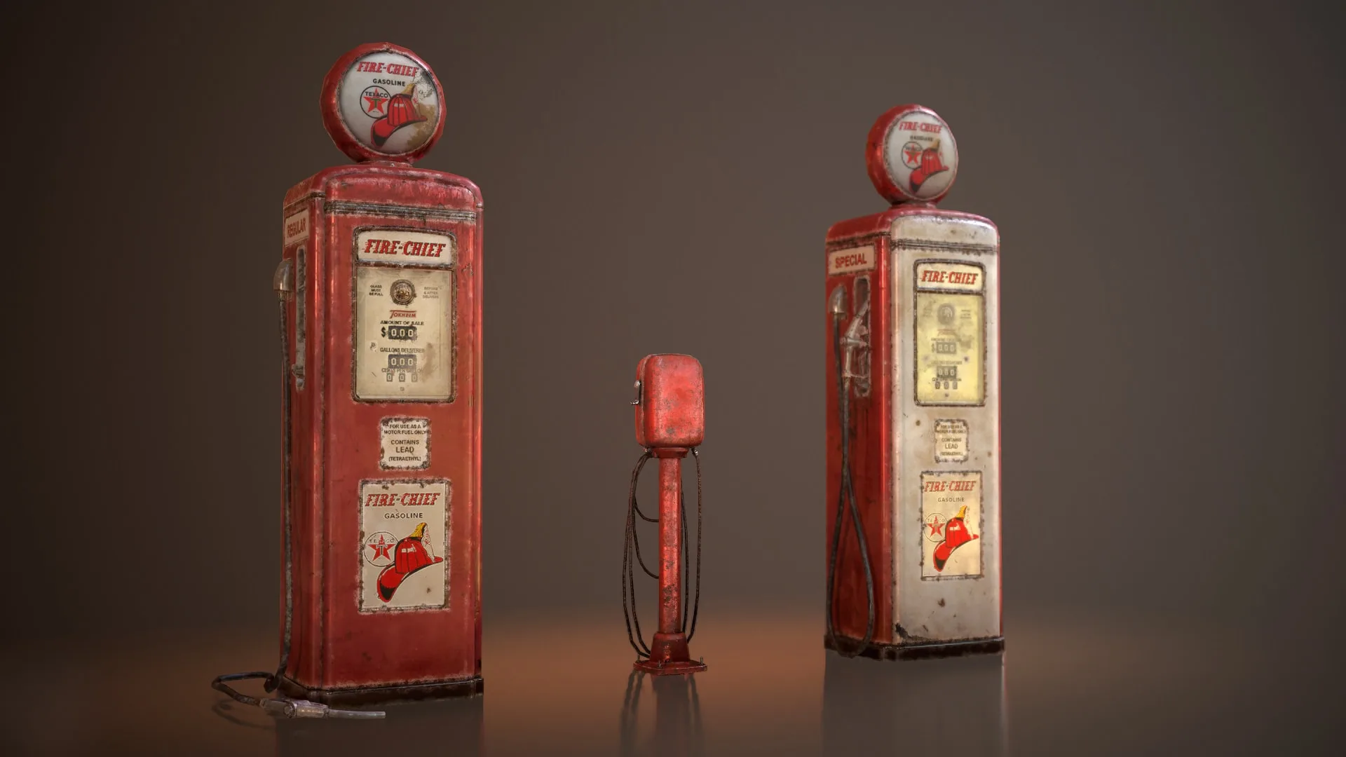 Old Gas & Air Pumps - Low Poly