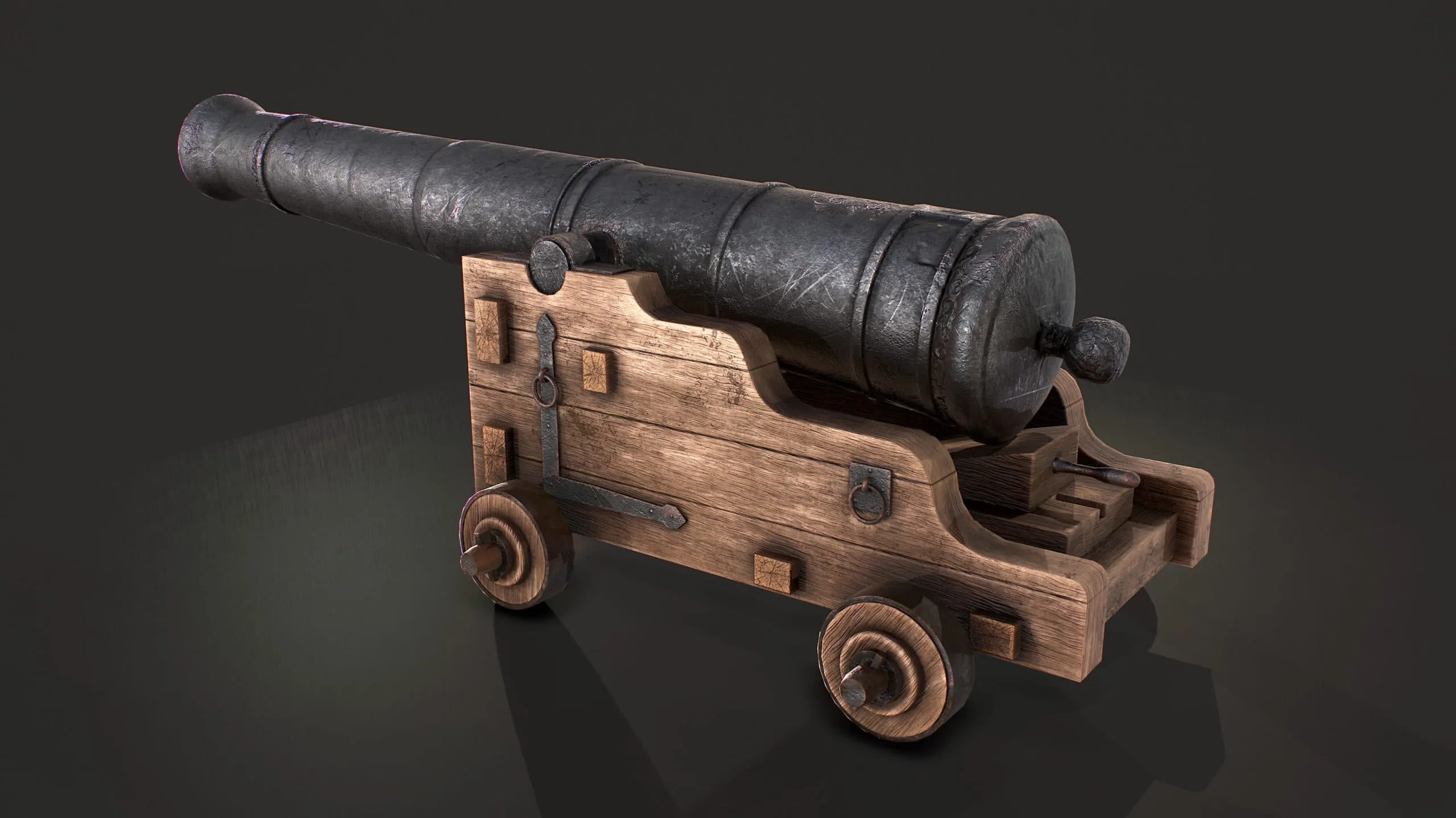 Old Iron Naval Cannon - Low Poly