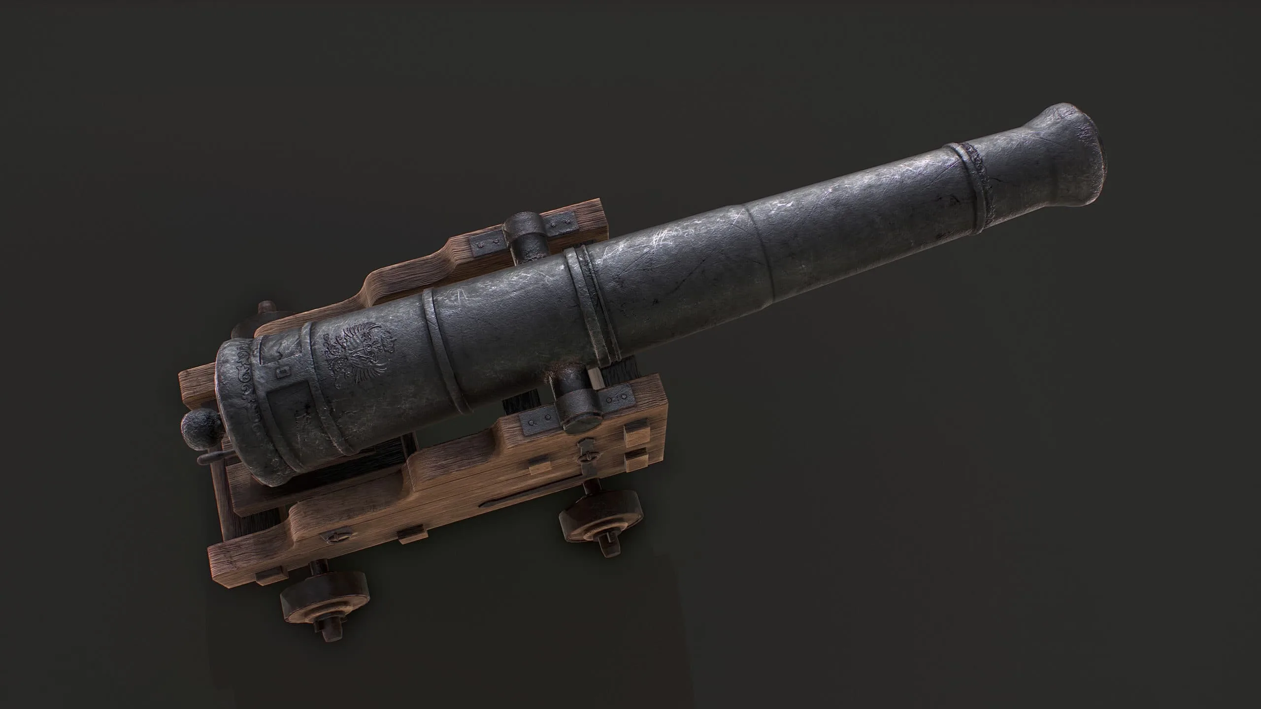 Old Iron Naval Cannon - Low Poly