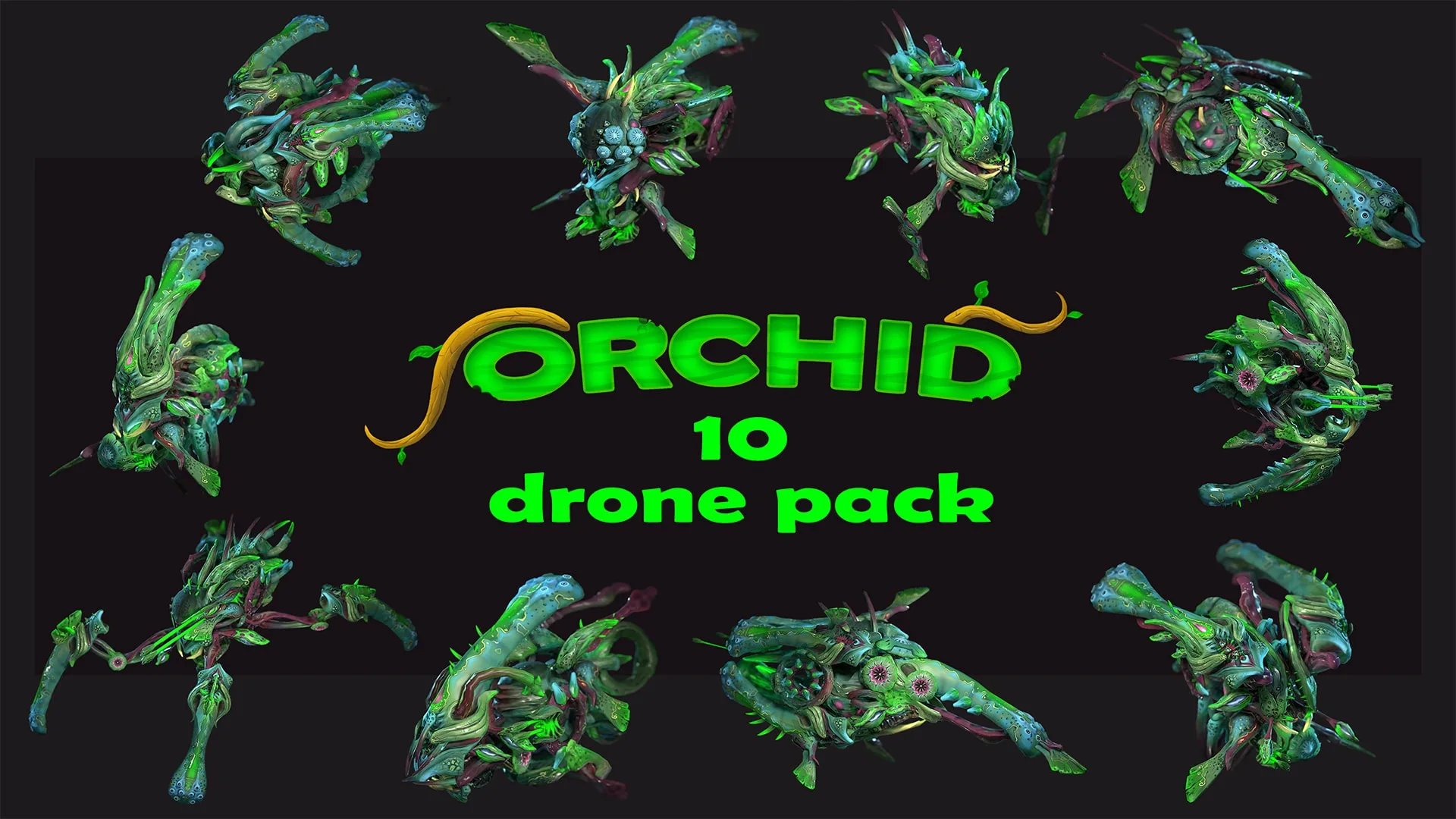 10 Drones - Orchid pack- Lowpoly PBR