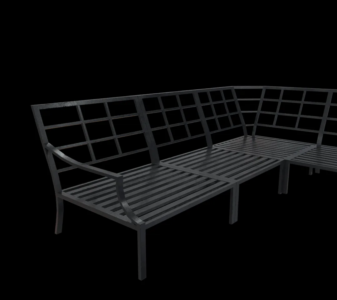 Steel Dark Painted Bench V01 - Game Ready Model