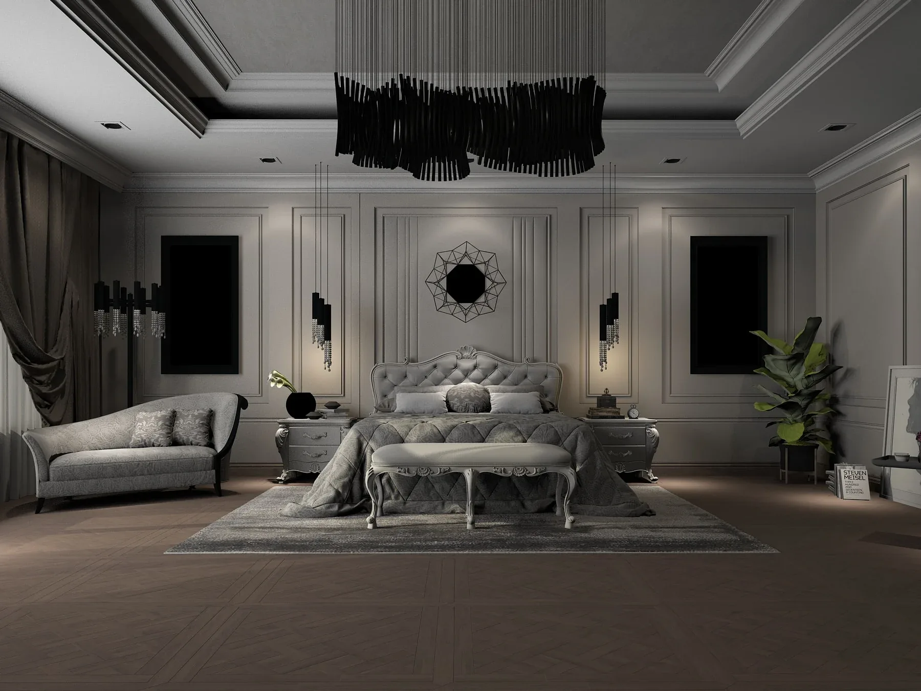 Realistic Classic Master Bedroom Design 3DS Max Model