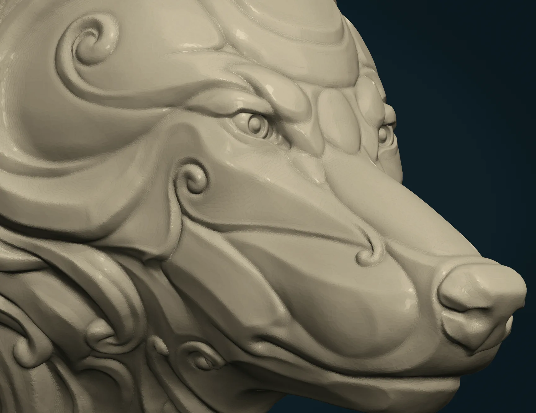 Stylized Wolf Head - 3D Print Ready