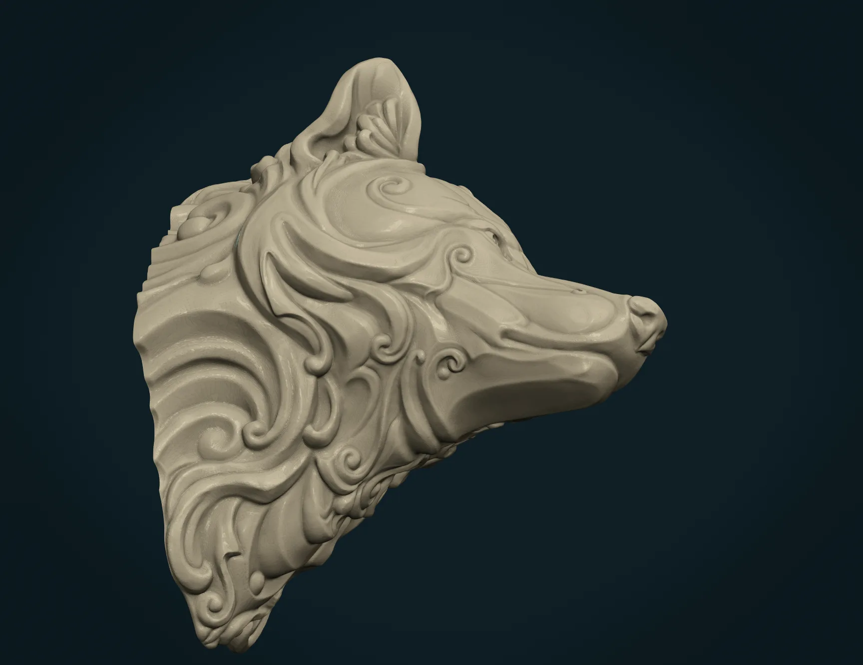 Stylized Wolf Head - 3D Print Ready