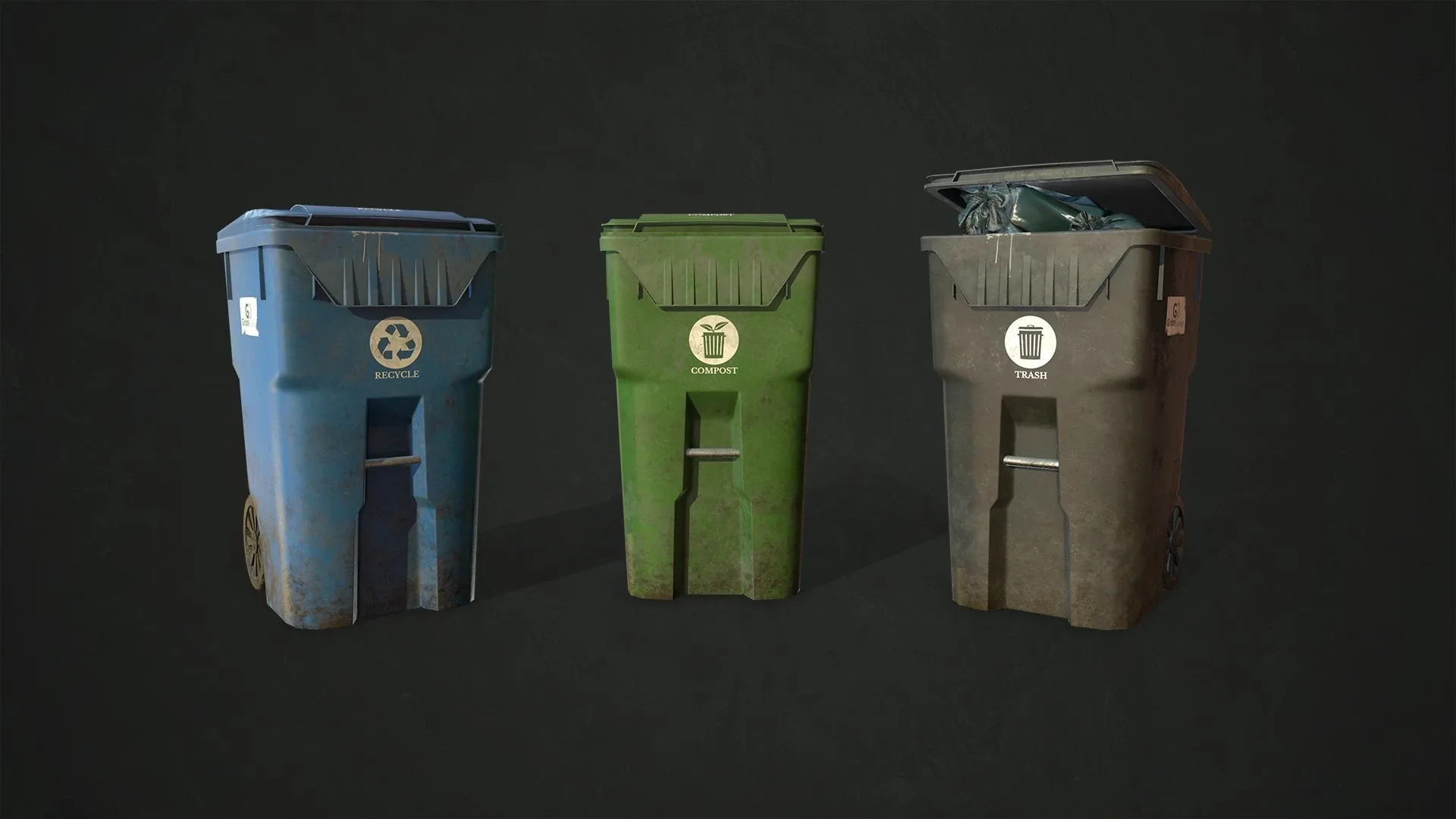 Trash Bin with Garbage Gabs - Low Poly