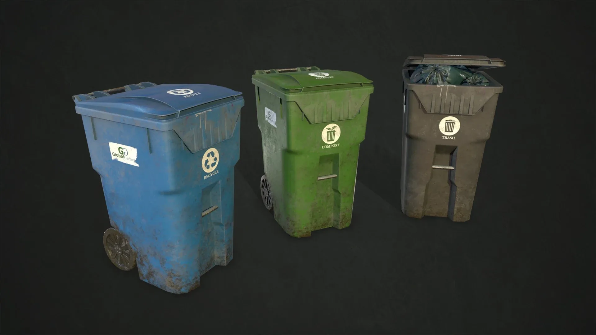 Trash Bin with Garbage Gabs - Low Poly