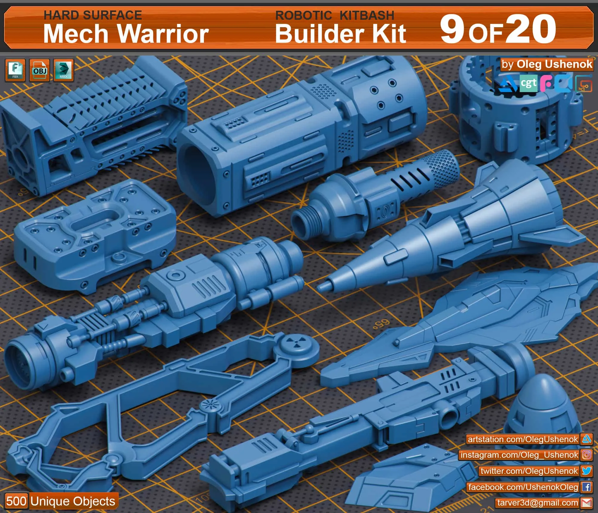 500 Pieces Mega Pack - Hard Surface Kitbash