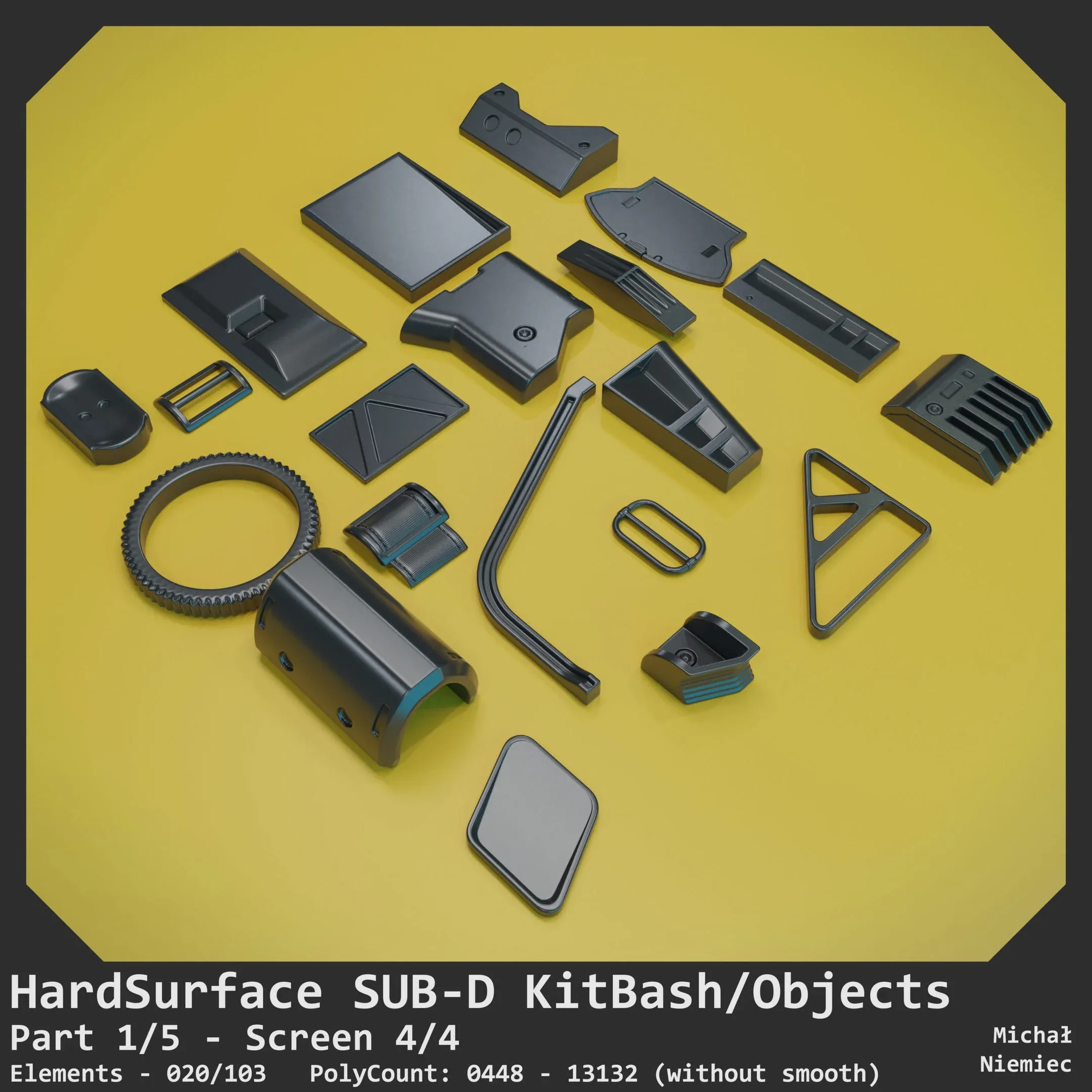 SUB-D KitBash Set of HardSurface Objects 01 - 103 Elements