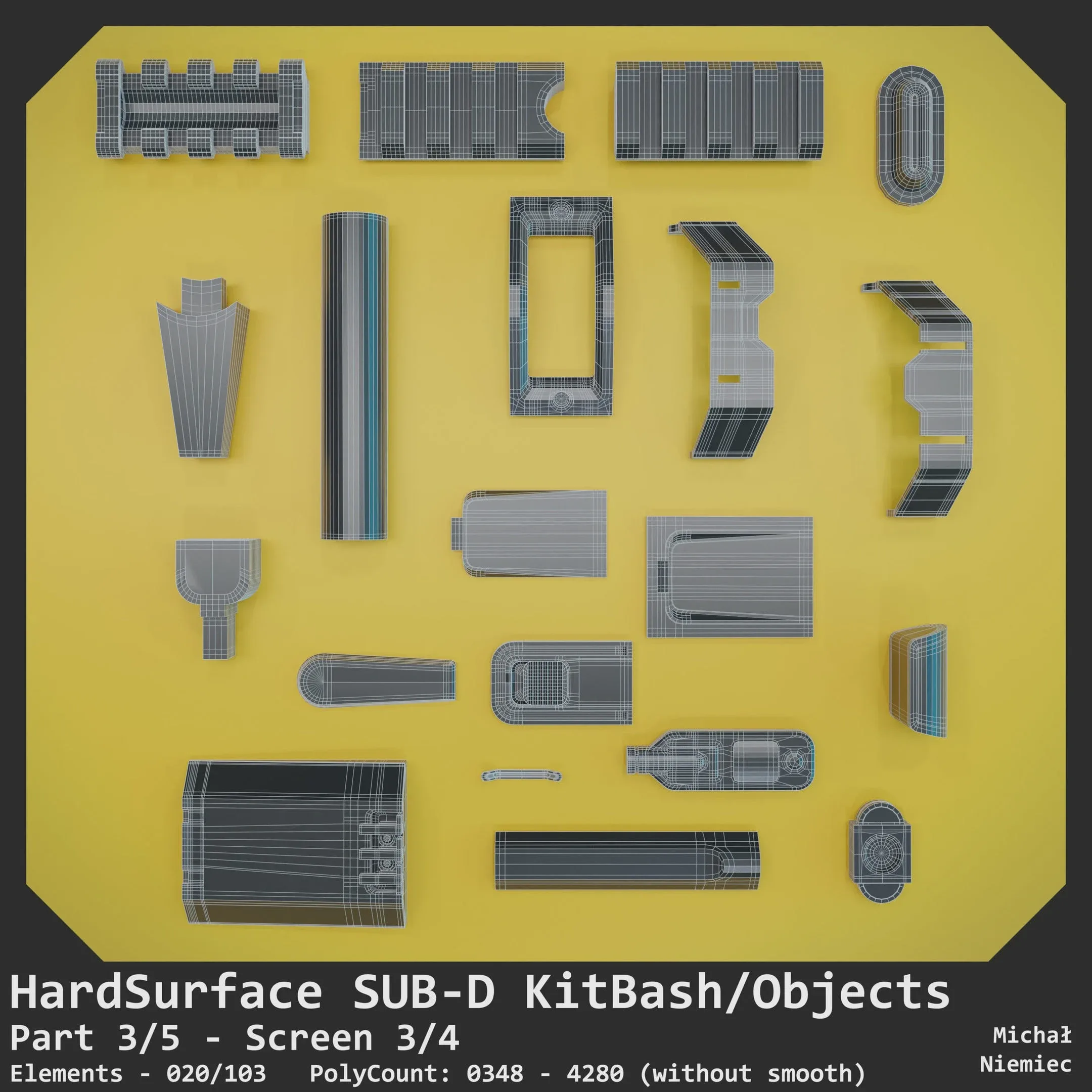 SUB-D KitBash Set of HardSurface Objects 01 - 103 Elements