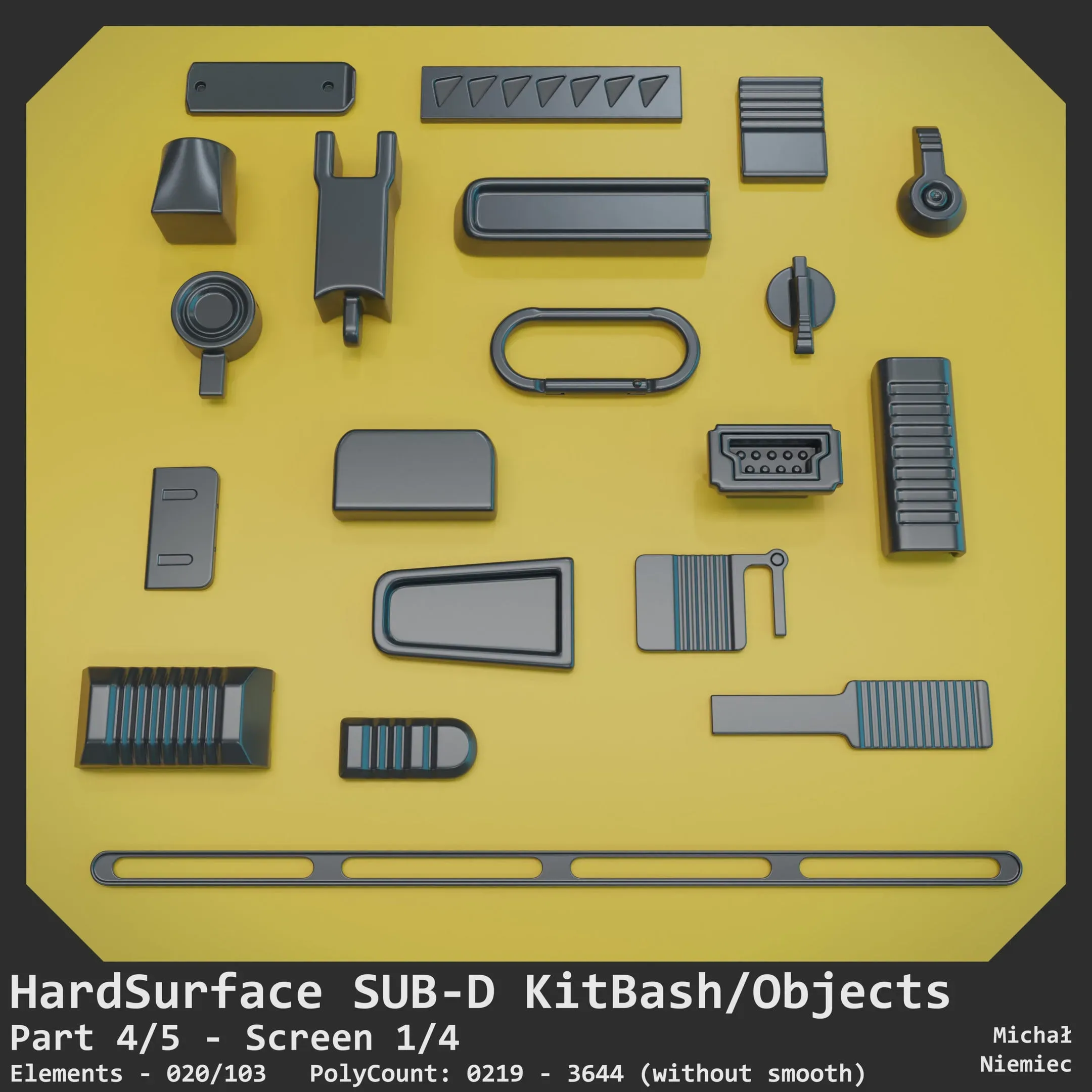 SUB-D KitBash Set of HardSurface Objects 01 - 103 Elements