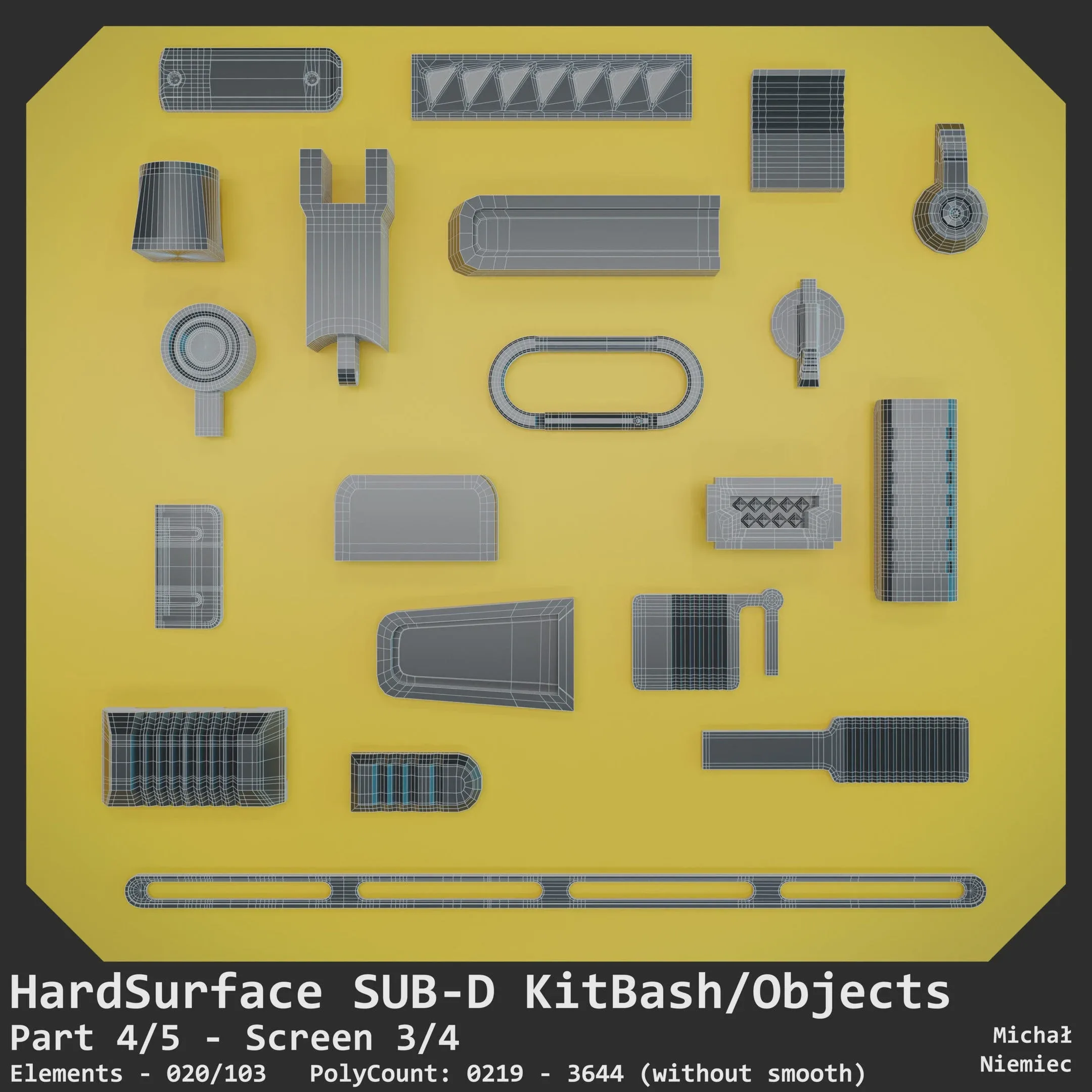 SUB-D KitBash Set of HardSurface Objects 01 - 103 Elements