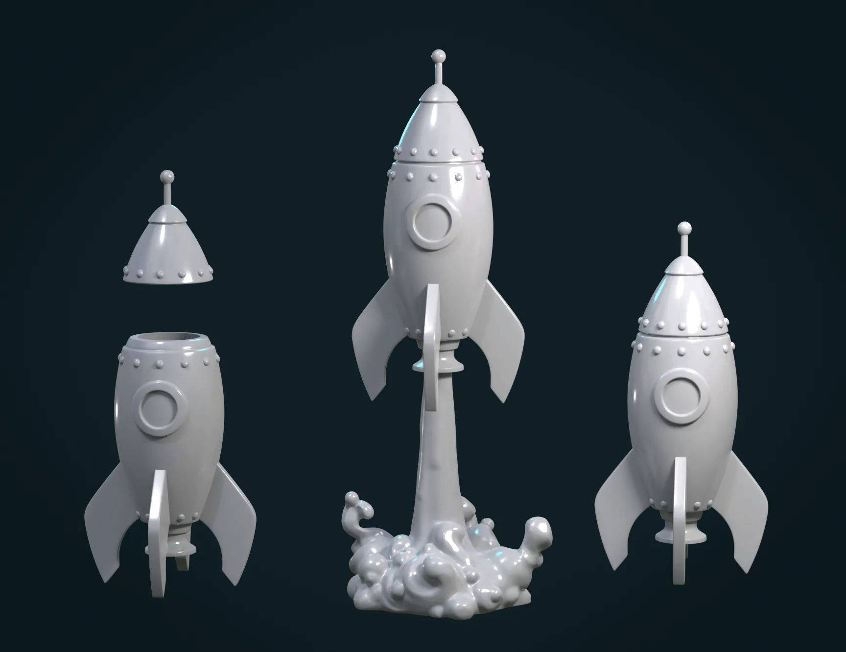 Cartoon Rocket - 3D Print Ready