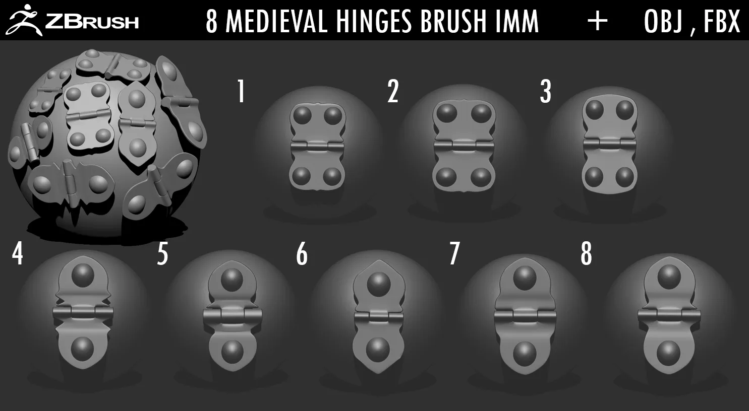 Medieval Hinges Brush IMM, OBJ, FBX [UV UNWRAPPED]