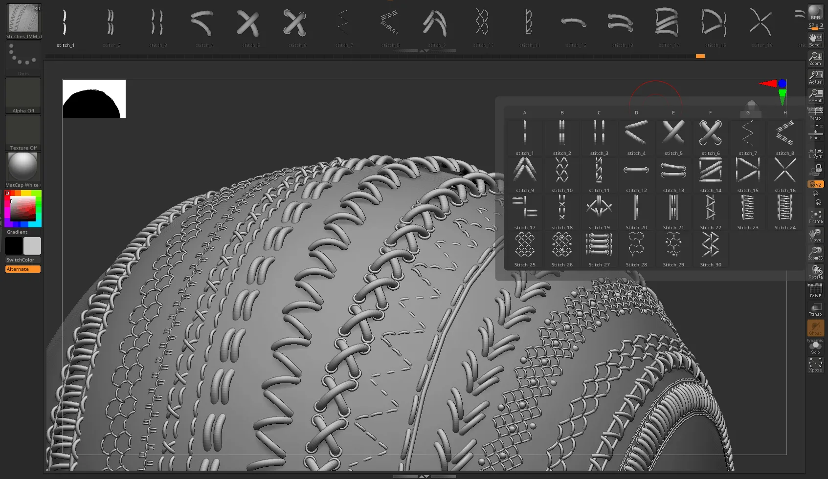 30 IMM Stitches/Sewing Brush for Zbrush