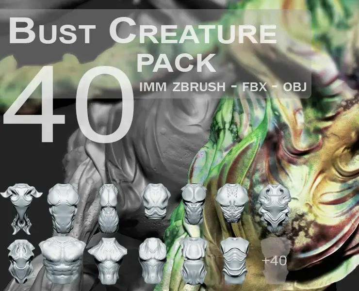 50% OFF! 40 Creature Bust - Zbrush IMM Pack
