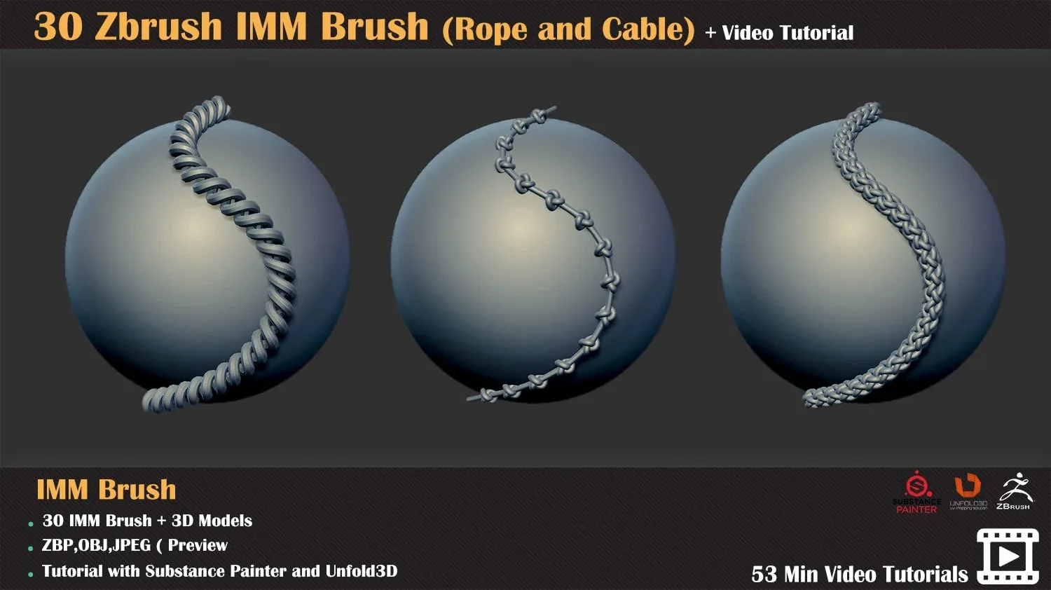 30 Zbrush IMM Brush (Rope & Cable) + Texturing Tutorial