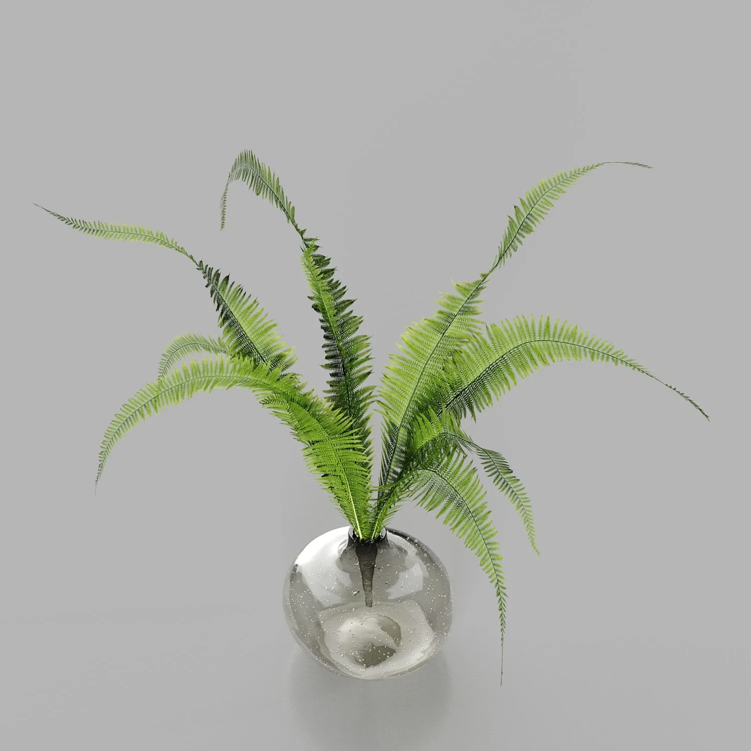 H18 Gray Tinted Bubble Glass Drop Vase with Fern