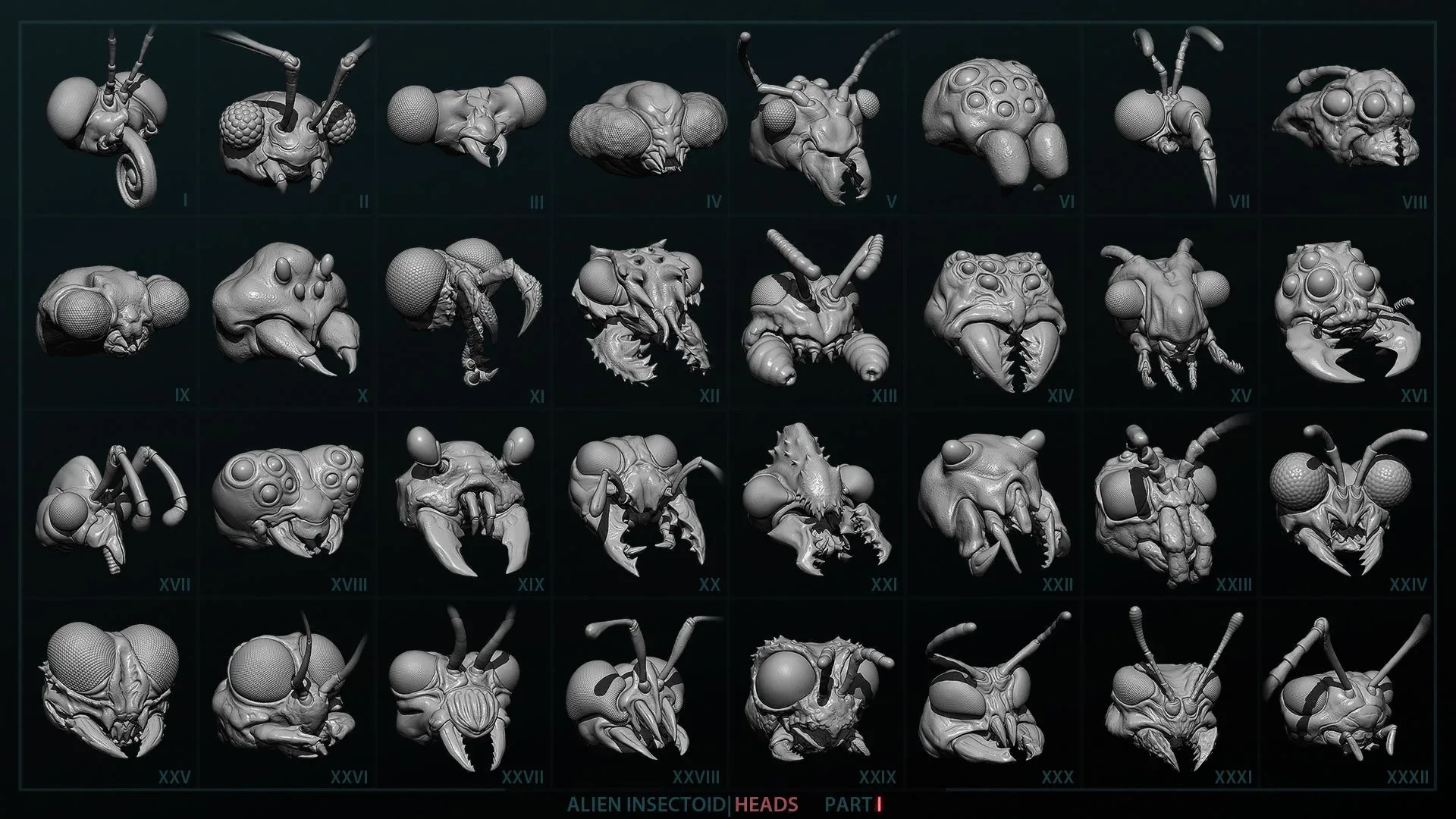 Alien Insectoid Heads – 32 IMM Brushes Part I