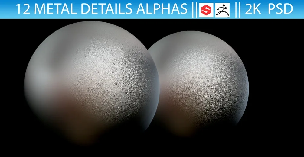 12 Metal Details Alphas (Zbrush, Substance, 2K, PSD)