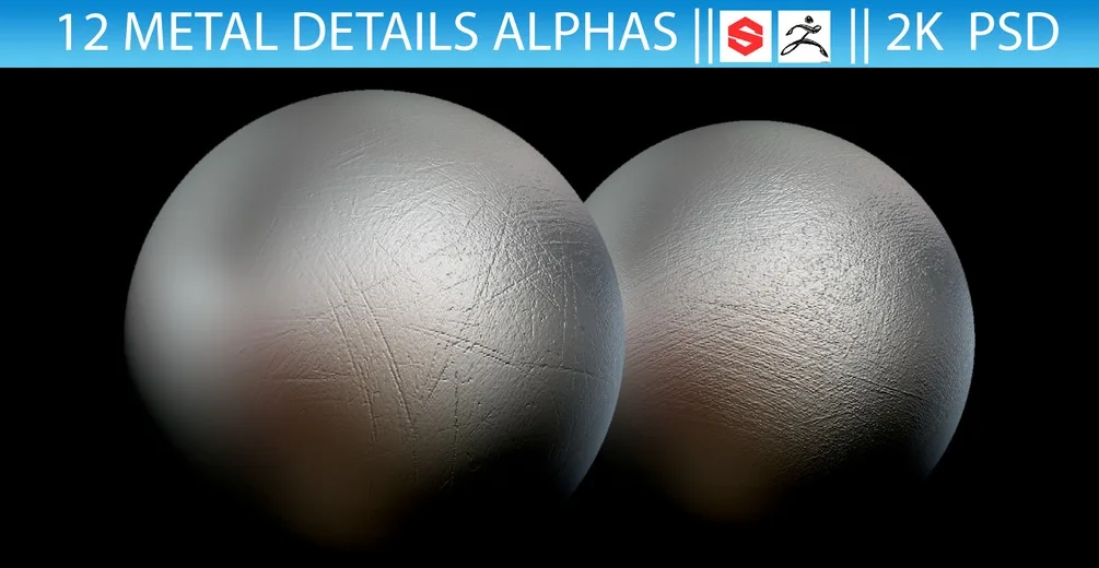 12 Metal Details Alphas (Zbrush, Substance, 2K, PSD)