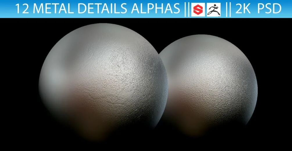 12 Metal Details Alphas (Zbrush, Substance, 2K, PSD)