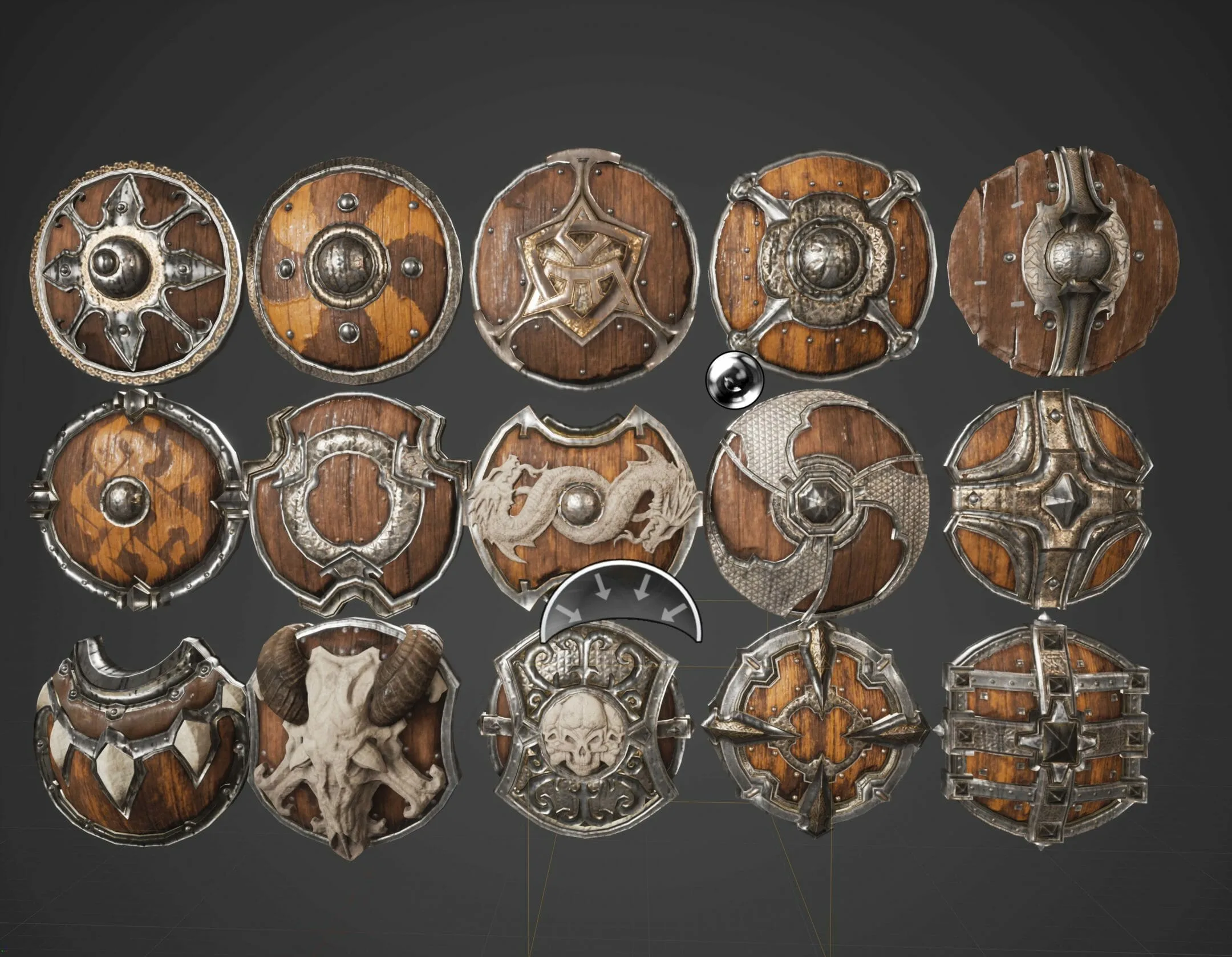 15 Low Poly Ancient Shields + 4k PBR Texture & Material - Vol 01