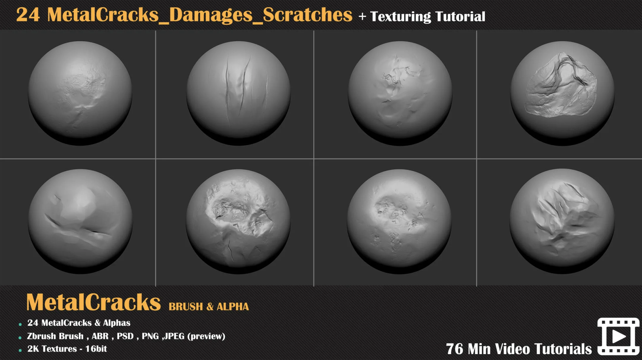 24 Metal Cracks, Damages, Scratches + Texturing Tutorial