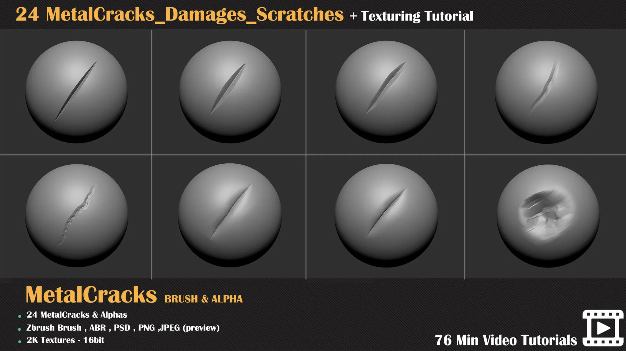 24 Metal Cracks, Damages, Scratches + Texturing Tutorial