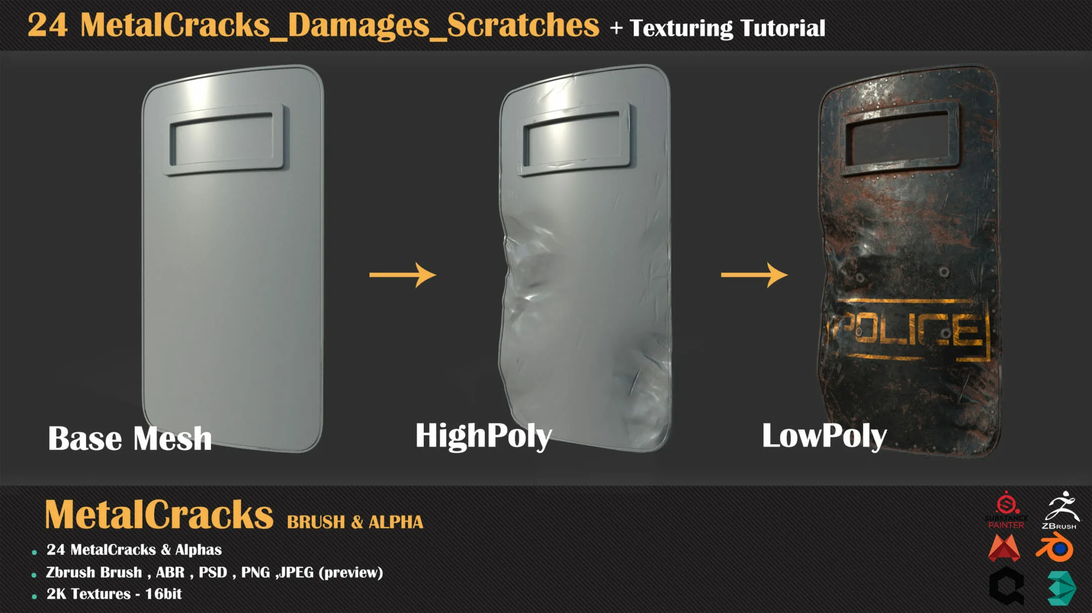 24 Metal Cracks, Damages, Scratches + Texturing Tutorial