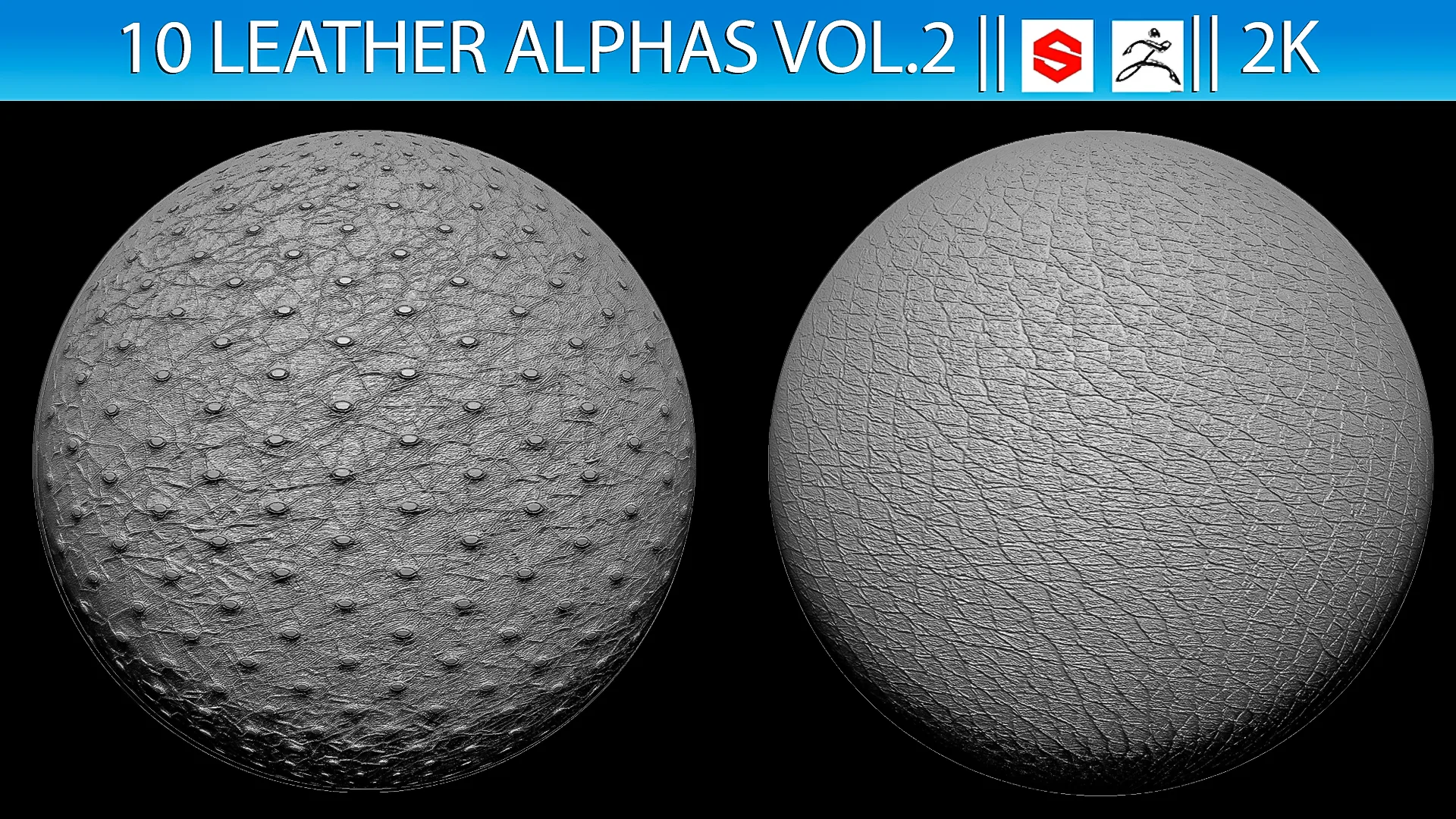 10 Leather Alphas Vol.2 (ZBrush, Substance, 2K)