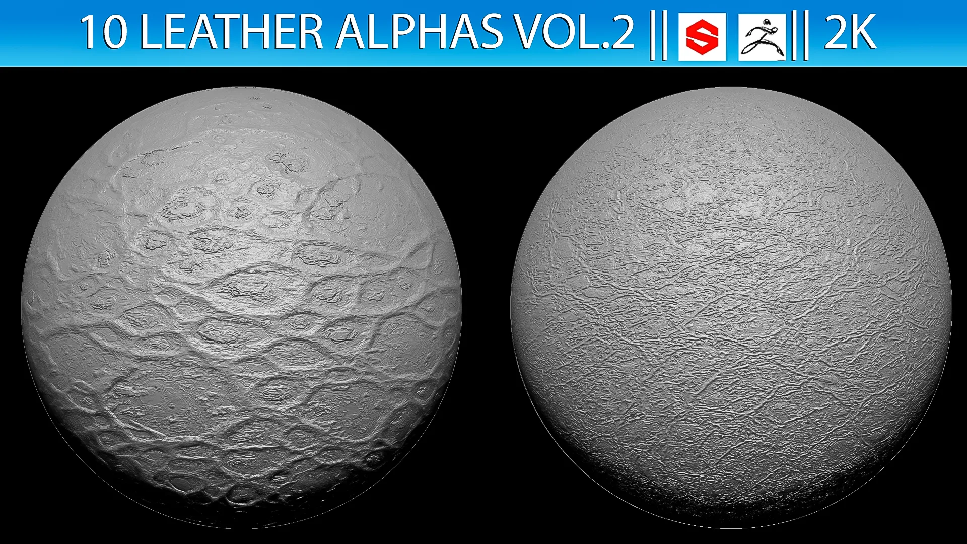 10 Leather Alphas Vol.2 (ZBrush, Substance, 2K)