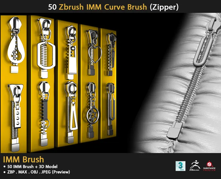 50 Zbrush IMM Curve Brush (Zipper)