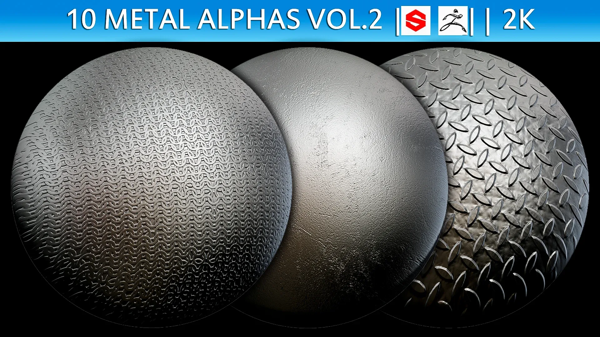 10 Metal Alphas vol. 2 (ZBrush, Substance, 2K)