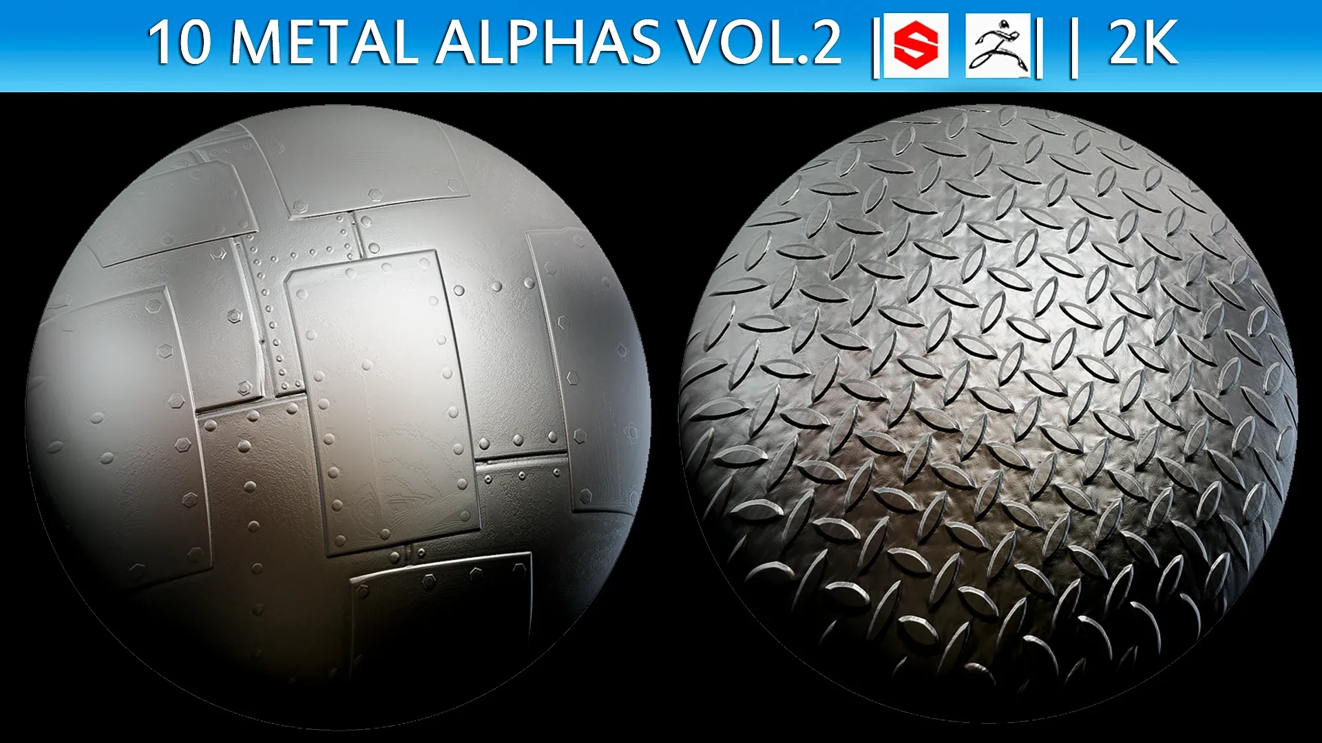 10 Metal Alphas vol. 2 (ZBrush, Substance, 2K)