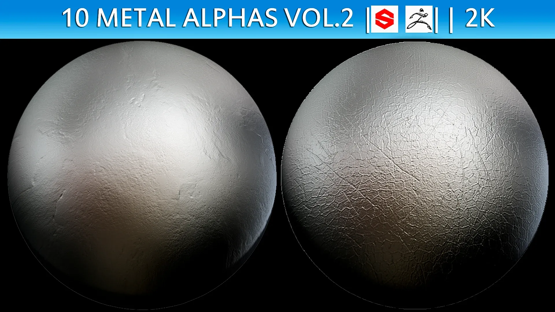 10 Metal Alphas vol. 2 (ZBrush, Substance, 2K)