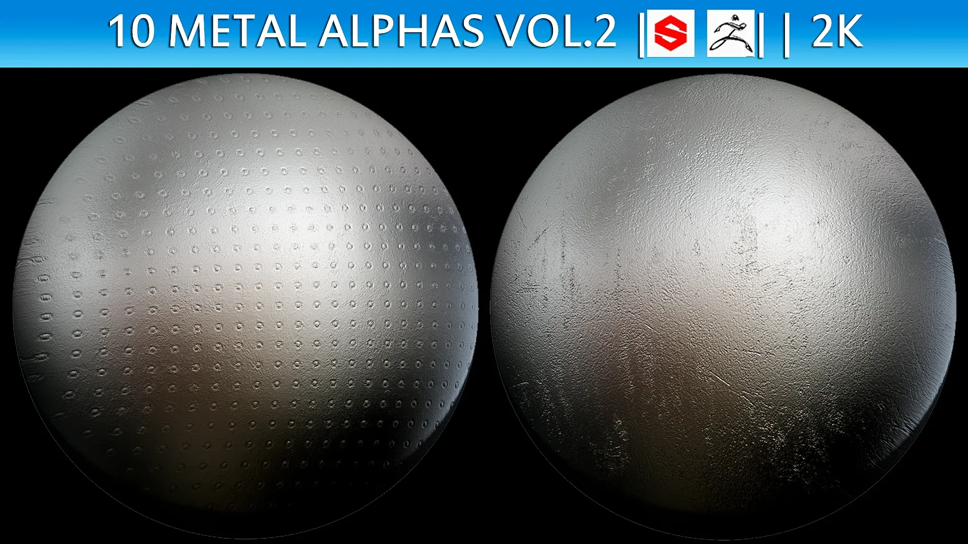10 Metal Alphas vol. 2 (ZBrush, Substance, 2K)