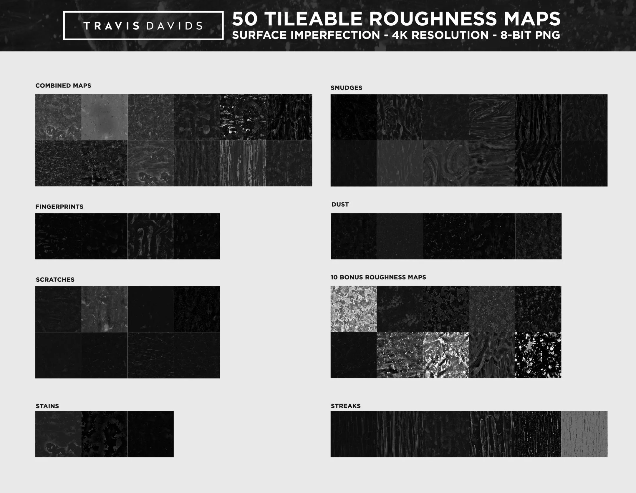 ULTIMATE PACK - 150 Tileable Roughness Maps - Surface Imperfection (Part 1 & 2)