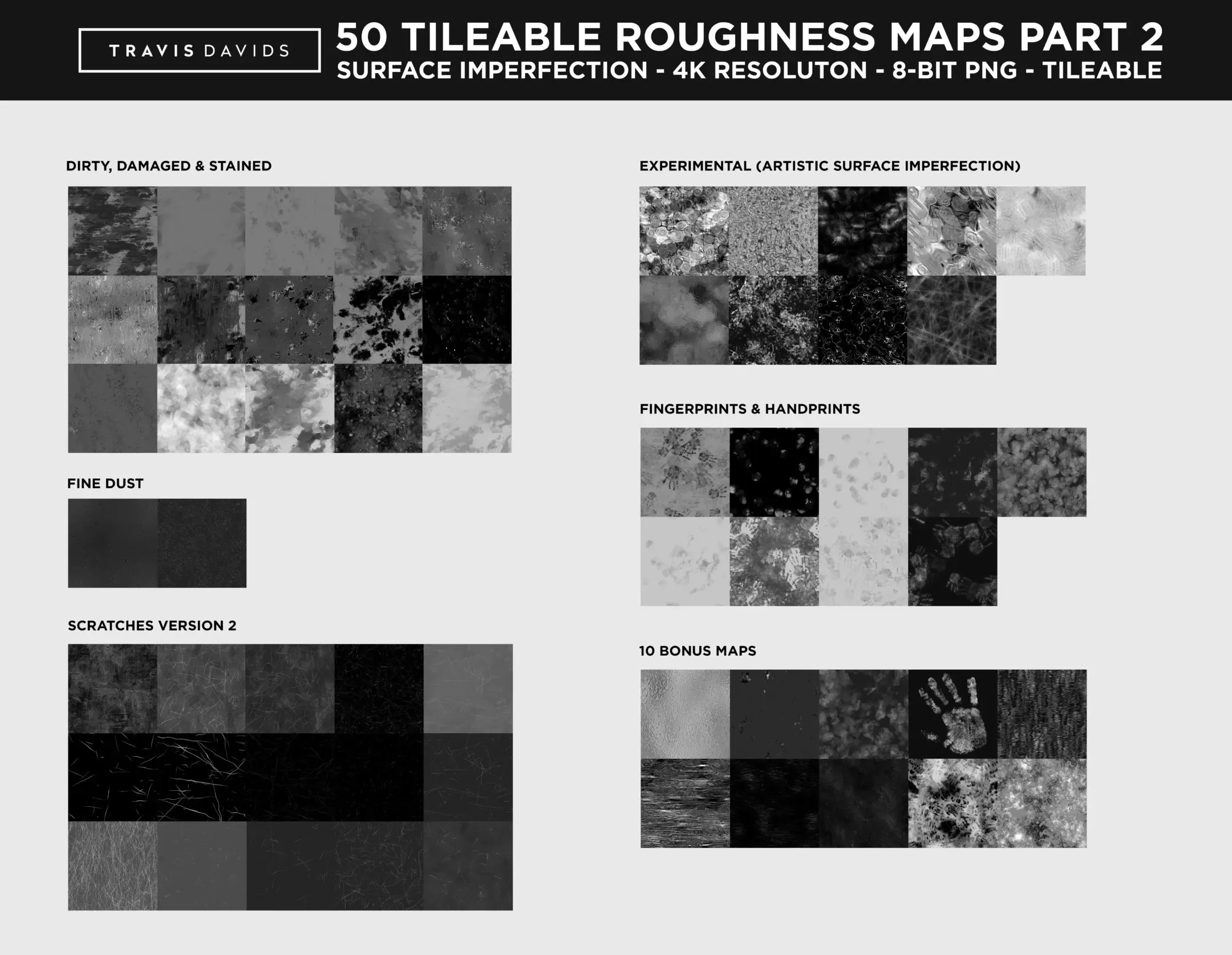 ULTIMATE PACK - 150 Tileable Roughness Maps - Surface Imperfection (Part 1 & 2)