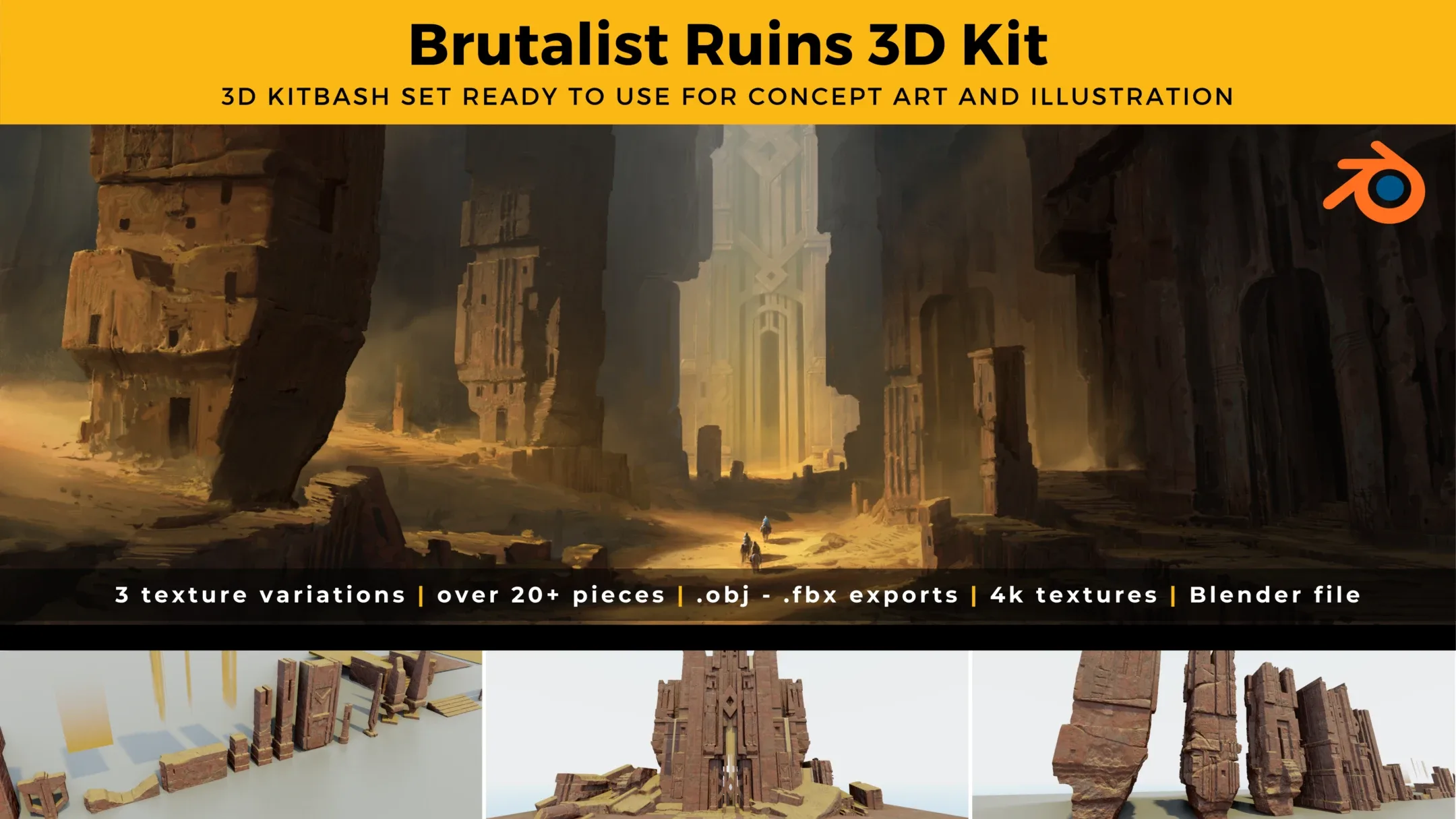 Brutalist Fantasy Ruins 3D Kit