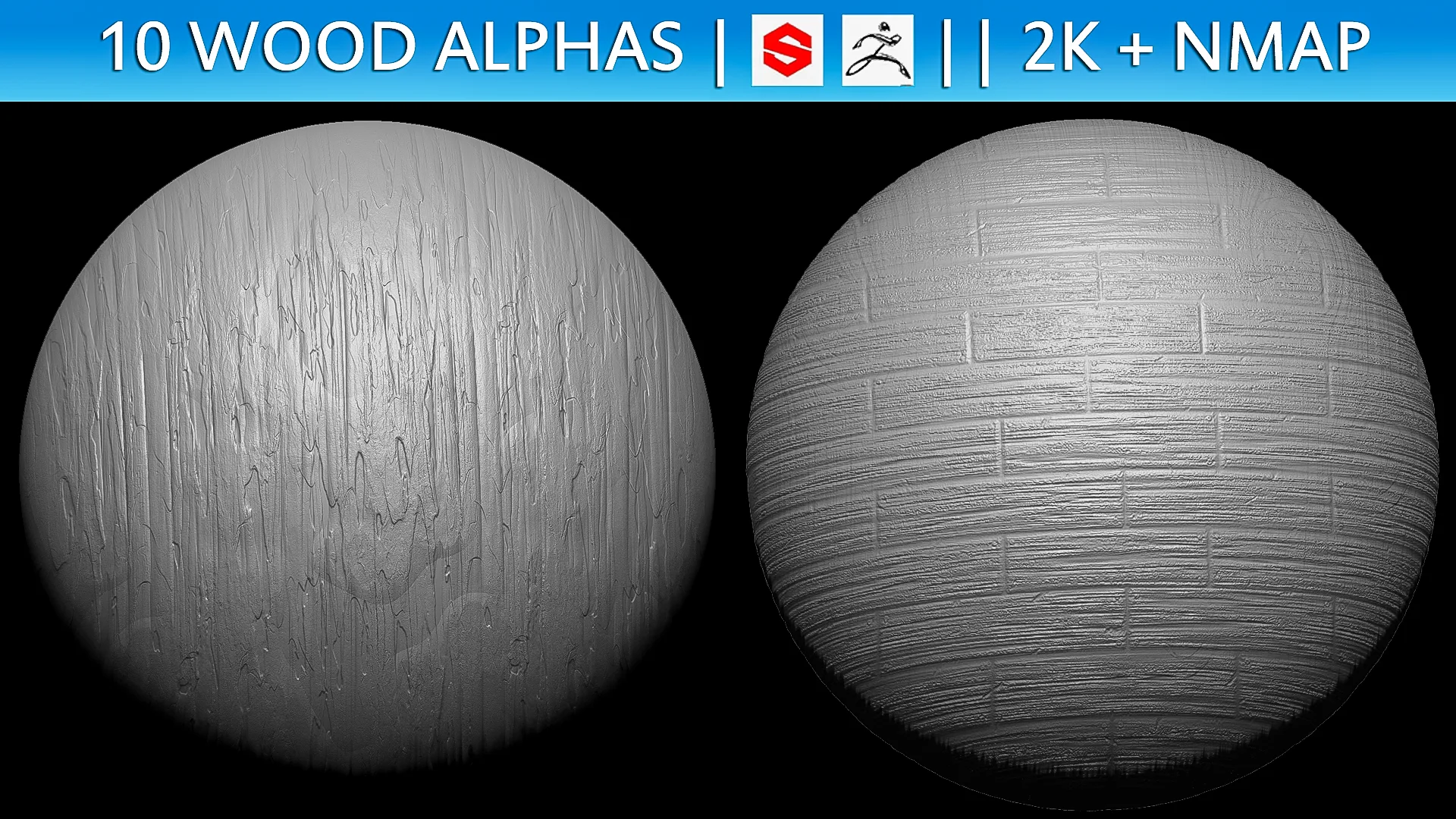 10 Wood Alphas Vol.1 (ZBrush, Substance, 2K + Normal map)