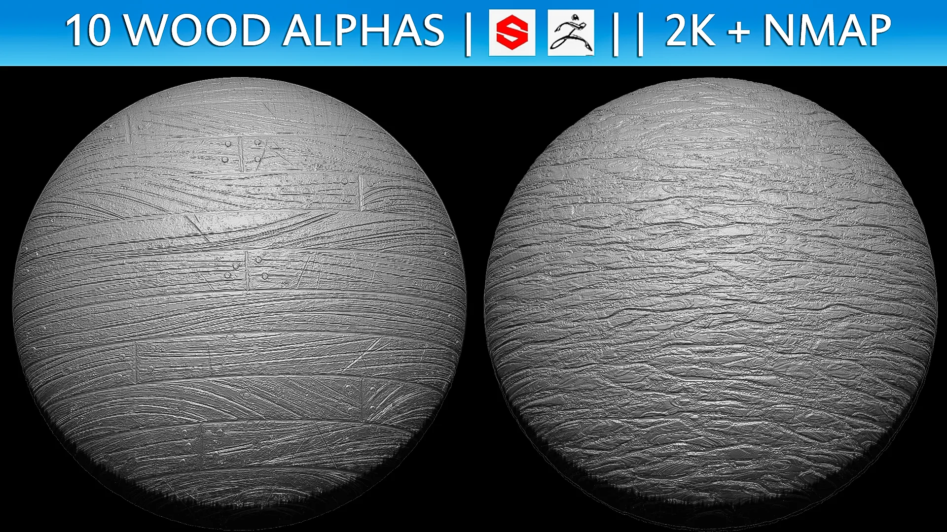 10 Wood Alphas Vol.1 (ZBrush, Substance, 2K + Normal map)