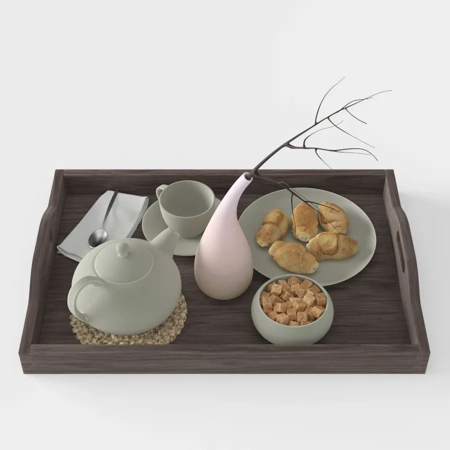 Wooden Tray with Breakfast on it