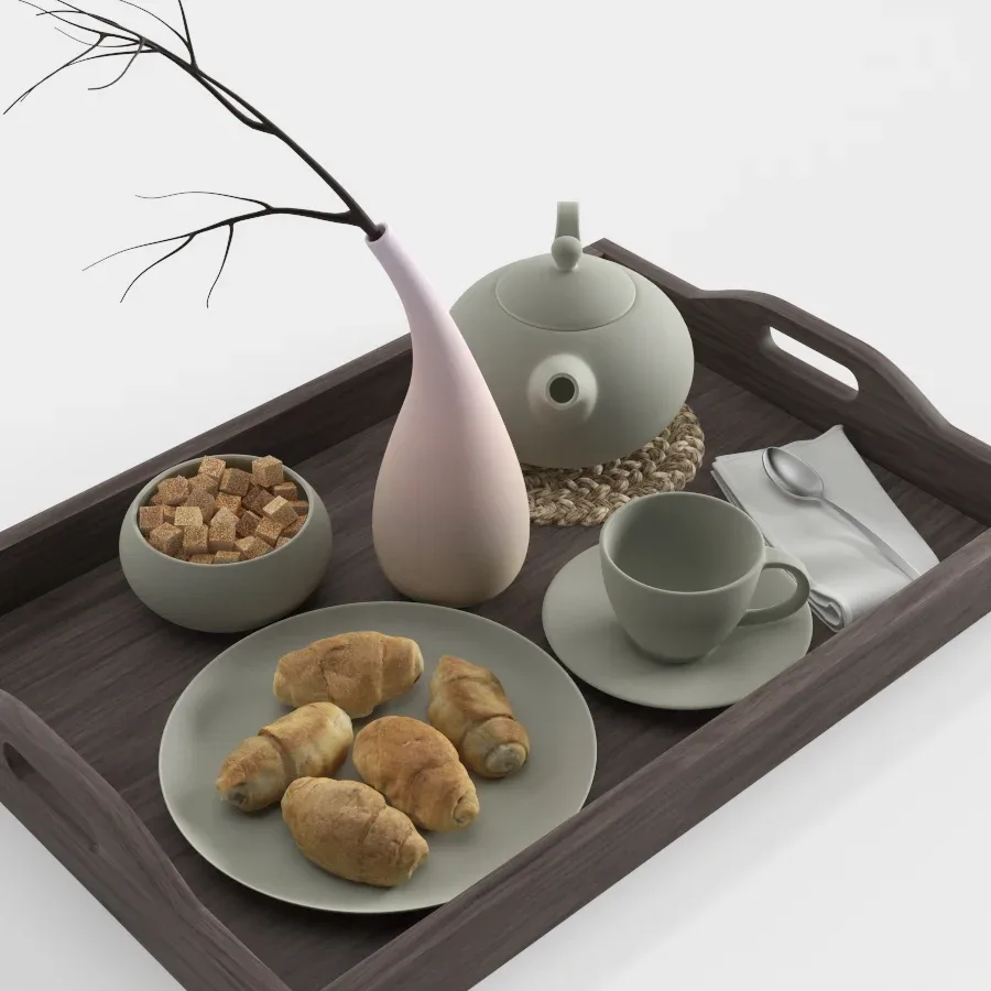 Wooden Tray with Breakfast on it